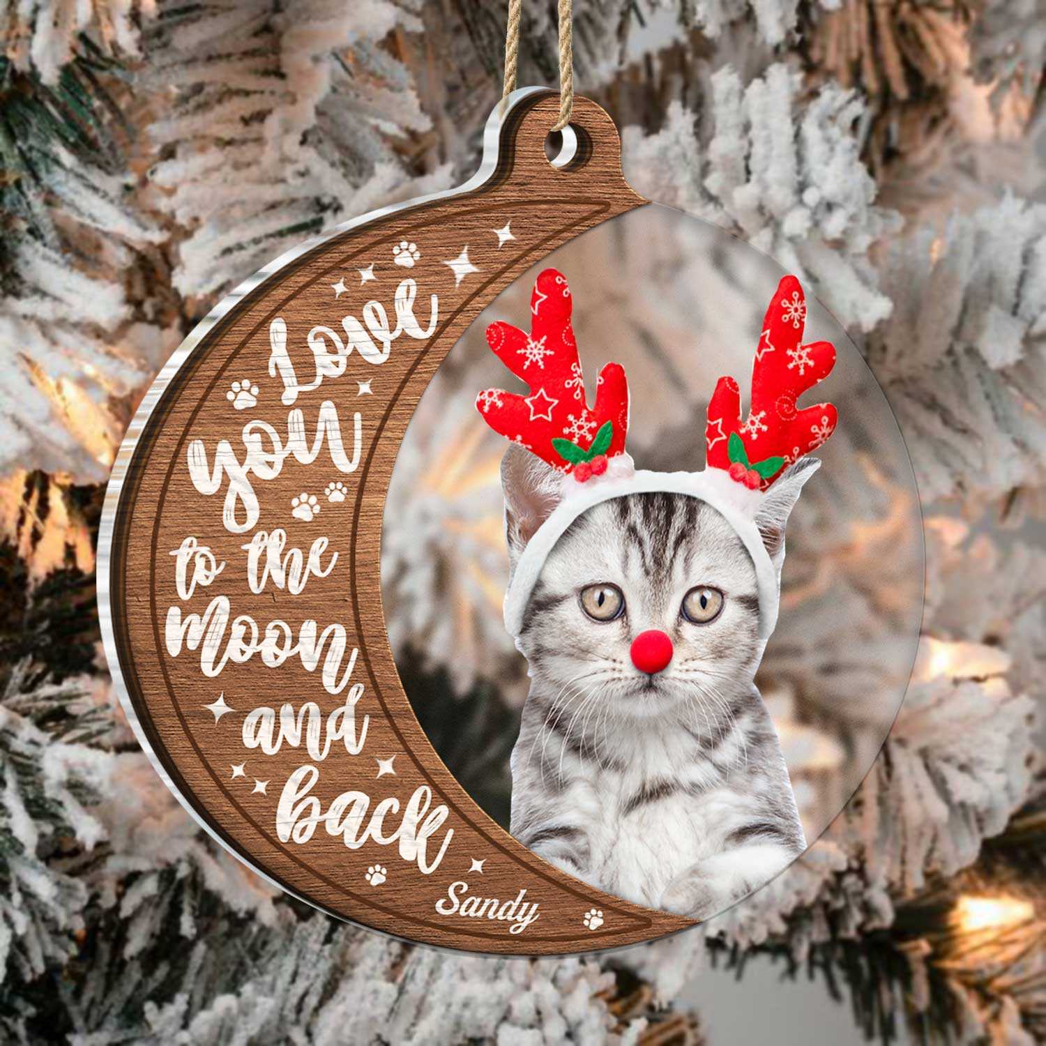 Custom Photo Dog Cat Love You To The Moon And Back - Christmas Gift For Pet Lovers - Personalized 2-Layered Mix Ornament - Image 3