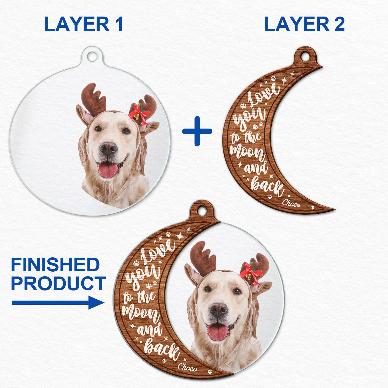 Custom Photo Dog Cat Love You To The Moon And Back - Christmas Gift For Pet Lovers - Personalized 2-Layered Mix Ornament - Image 7