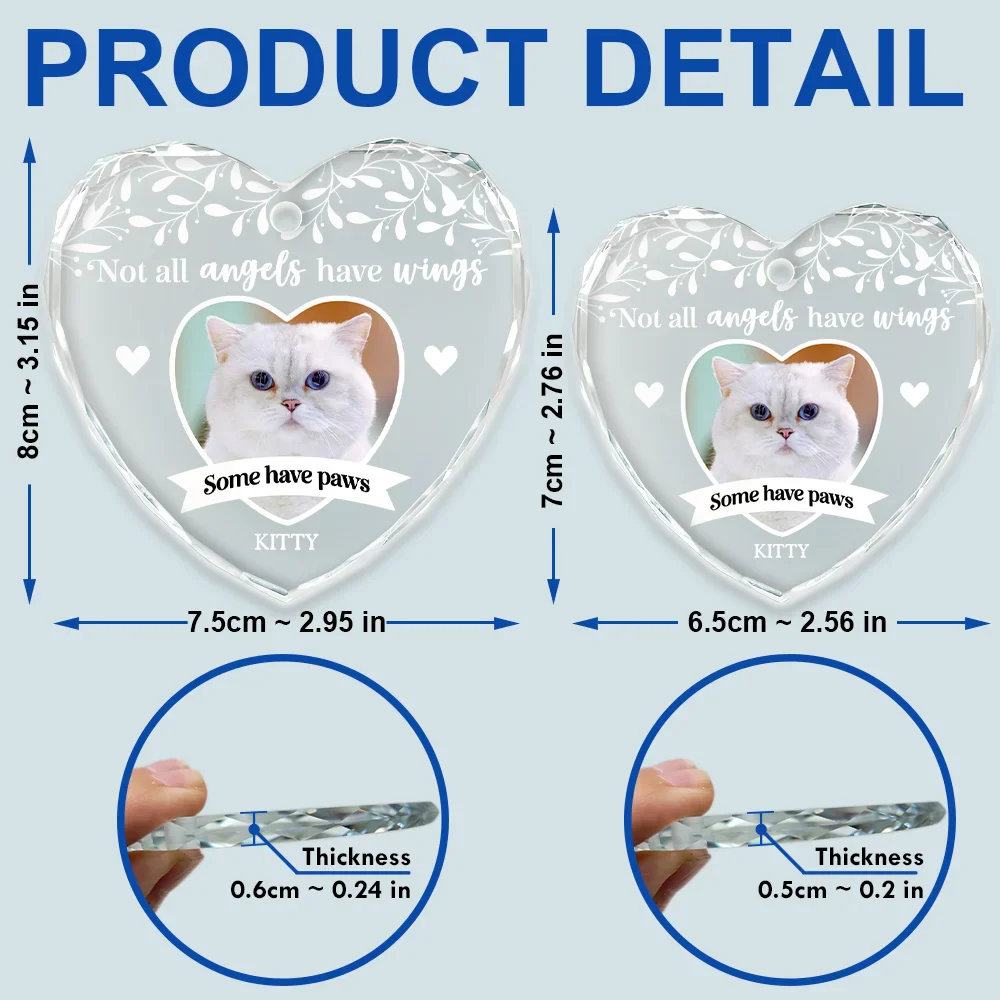 Custom Photo Dog Cat Memorial Not All Angels Have Wings - Personalized Heart Shaped Glass Ornament - Image 5