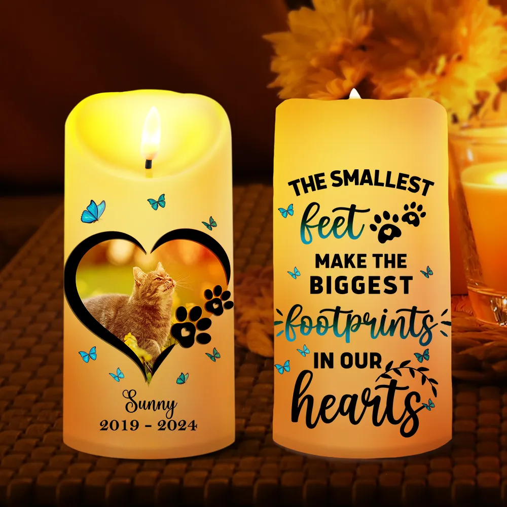 Custom Photo Dog Cat Memorial The Biggest Footprints In Our Hearts - Personalized Flameless LED Candle - Image 2