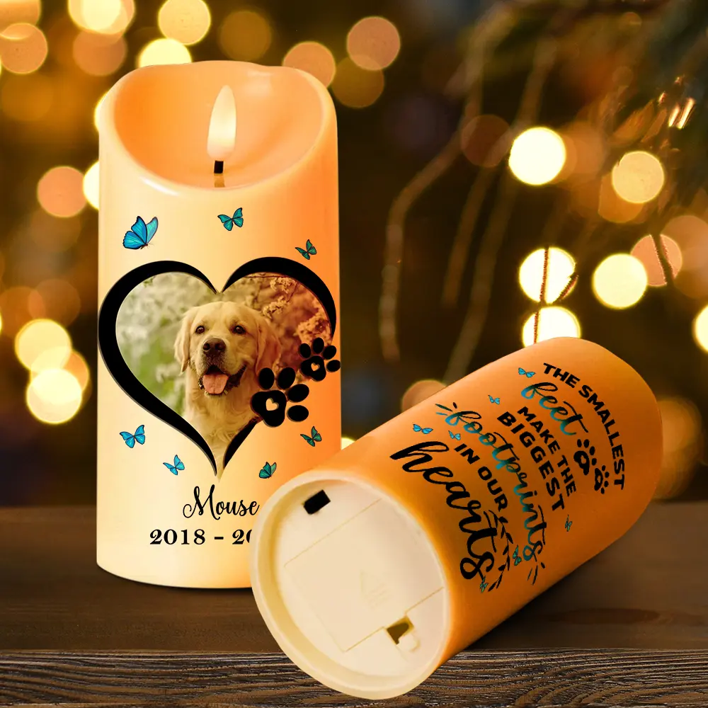 Custom Photo Dog Cat Memorial The Biggest Footprints In Our Hearts - Personalized Flameless LED Candle - Image 4