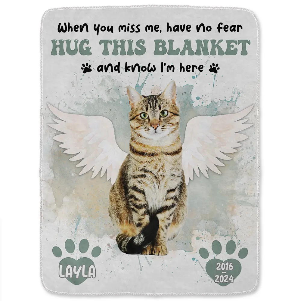 Custom Photo Dog Cat Memorial When You Miss Me Hug This Blanket - Personalized Fleece Blanket, Sherpa Blanket - Image 3