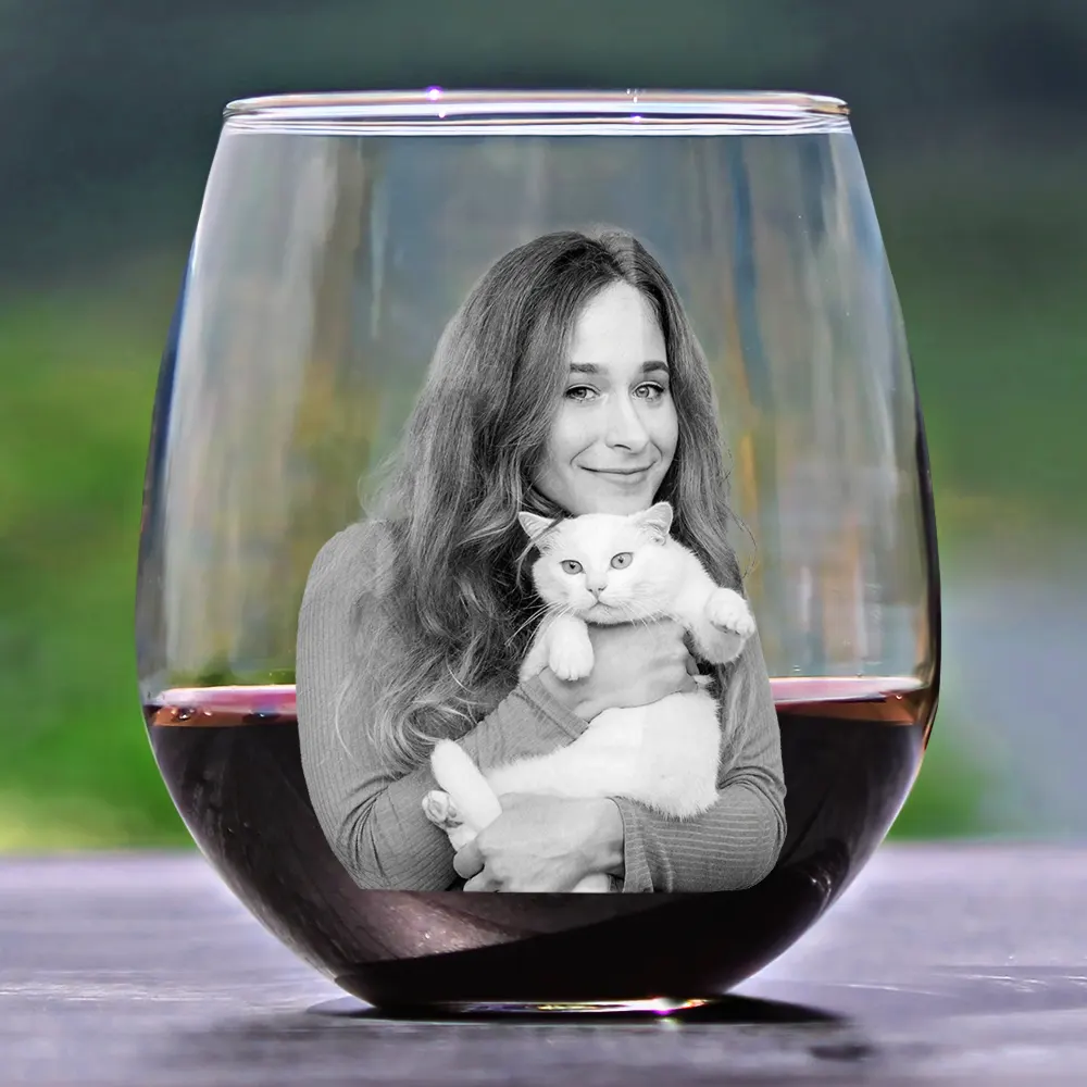 Custom Photo Dog Cat Pet Family - Personalized Stemless Wine Glass - Image 3