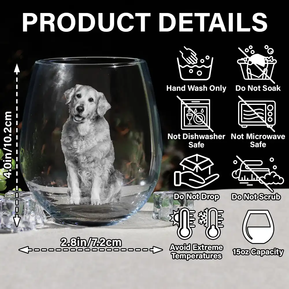 Custom Photo Dog Cat Pet Family - Personalized Stemless Wine Glass - Image 6