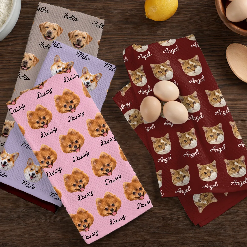 Custom Photo Dog Cat Pet Funny Face - Personalized Kitchen Towel - Image 7