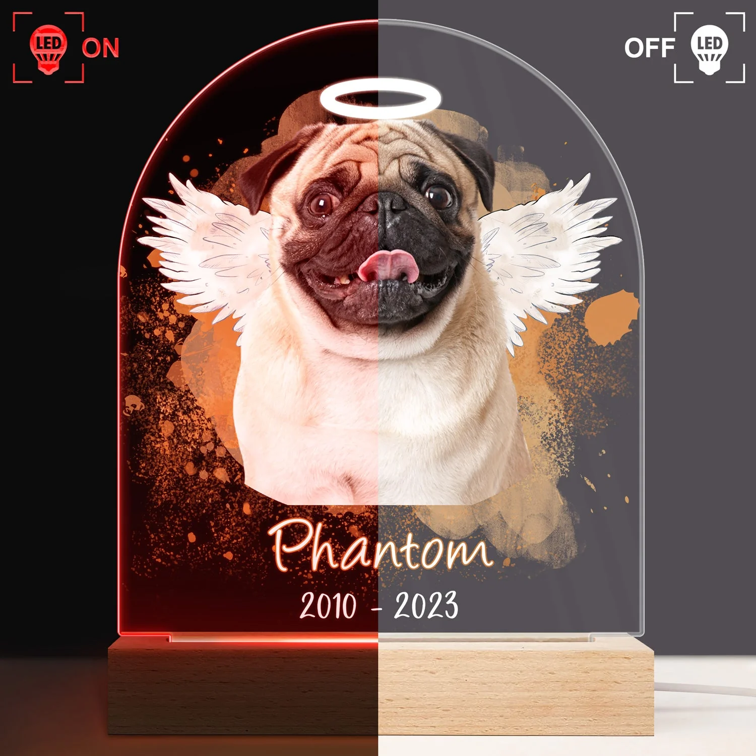 Custom Photo Dog Cat Pet - Memorial Gift, Sympathy Gift - Personalized 3D Led Light Wooden Base - Image 4