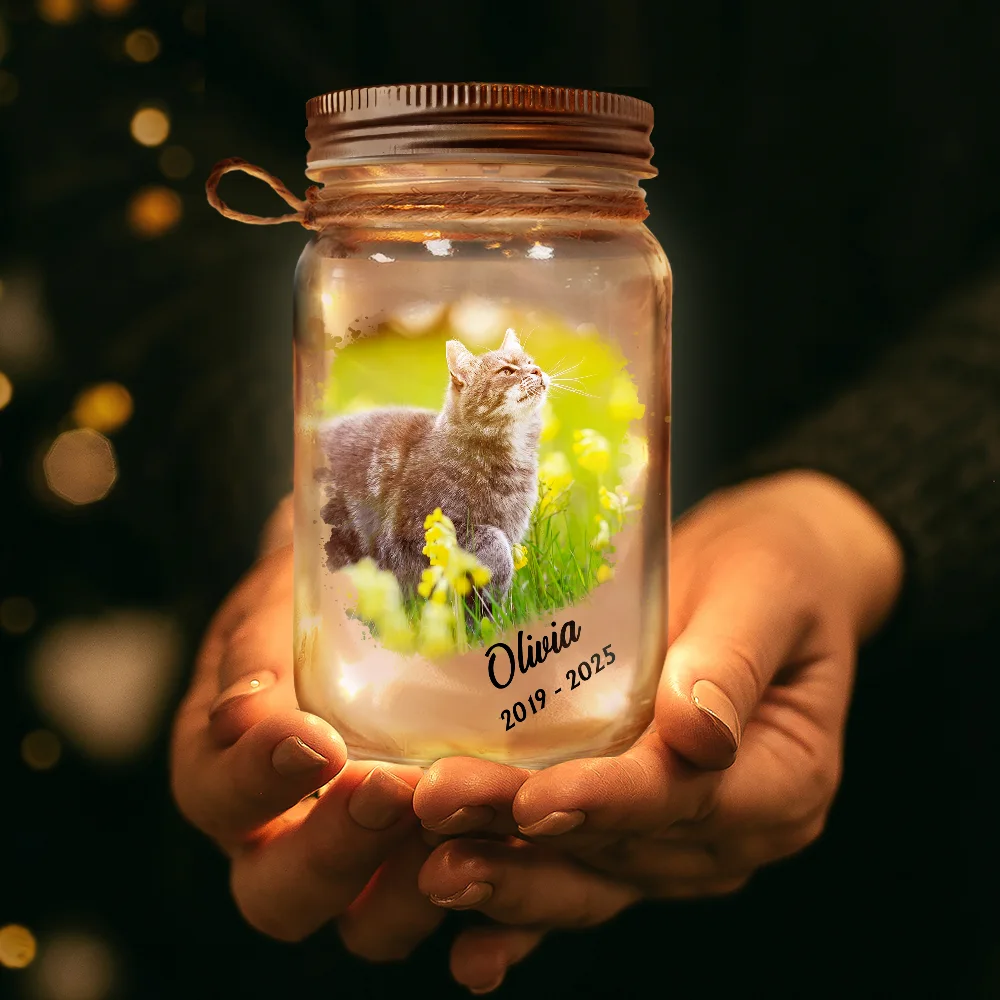 Custom Photo Dog Cat Pet Memorial The Paw Prints Left By You - Personalized Mason Jar Light - Image 3
