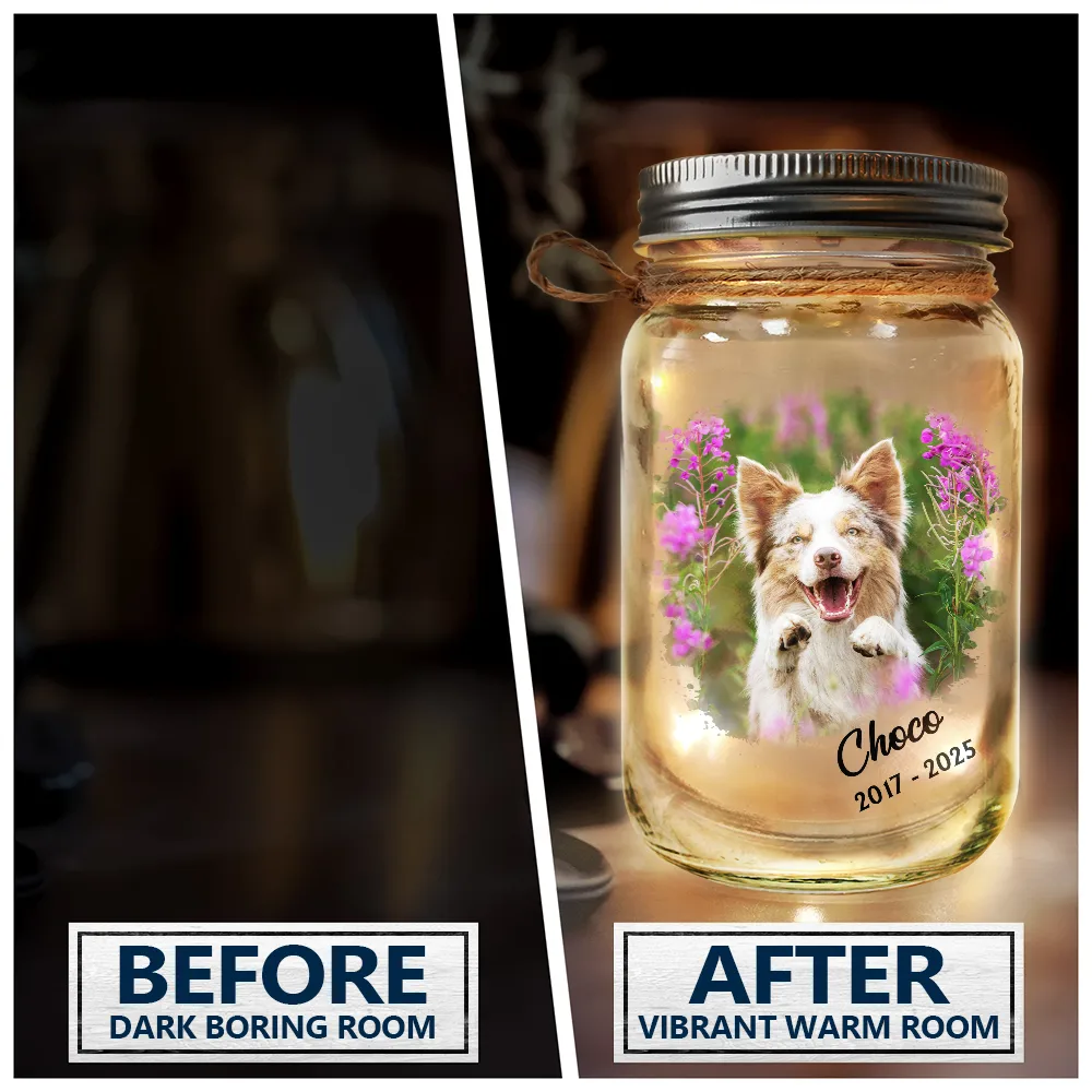 Custom Photo Dog Cat Pet Memorial The Paw Prints Left By You - Personalized Mason Jar Light - Image 4