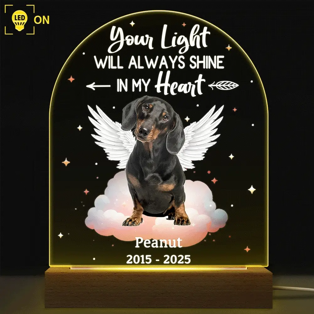 Custom Photo Dog Cat Pet Memorial Your Light Will Always Shine In My Hear - Personalized 3D Led Light Wooden Base - Image 3