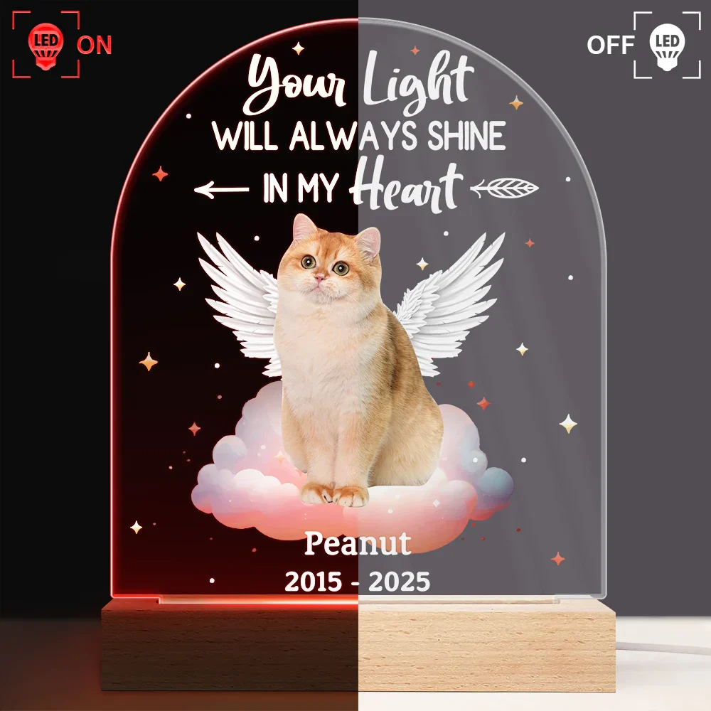 Custom Photo Dog Cat Pet Memorial Your Light Will Always Shine In My Hear - Personalized 3D Led Light Wooden Base - Image 4