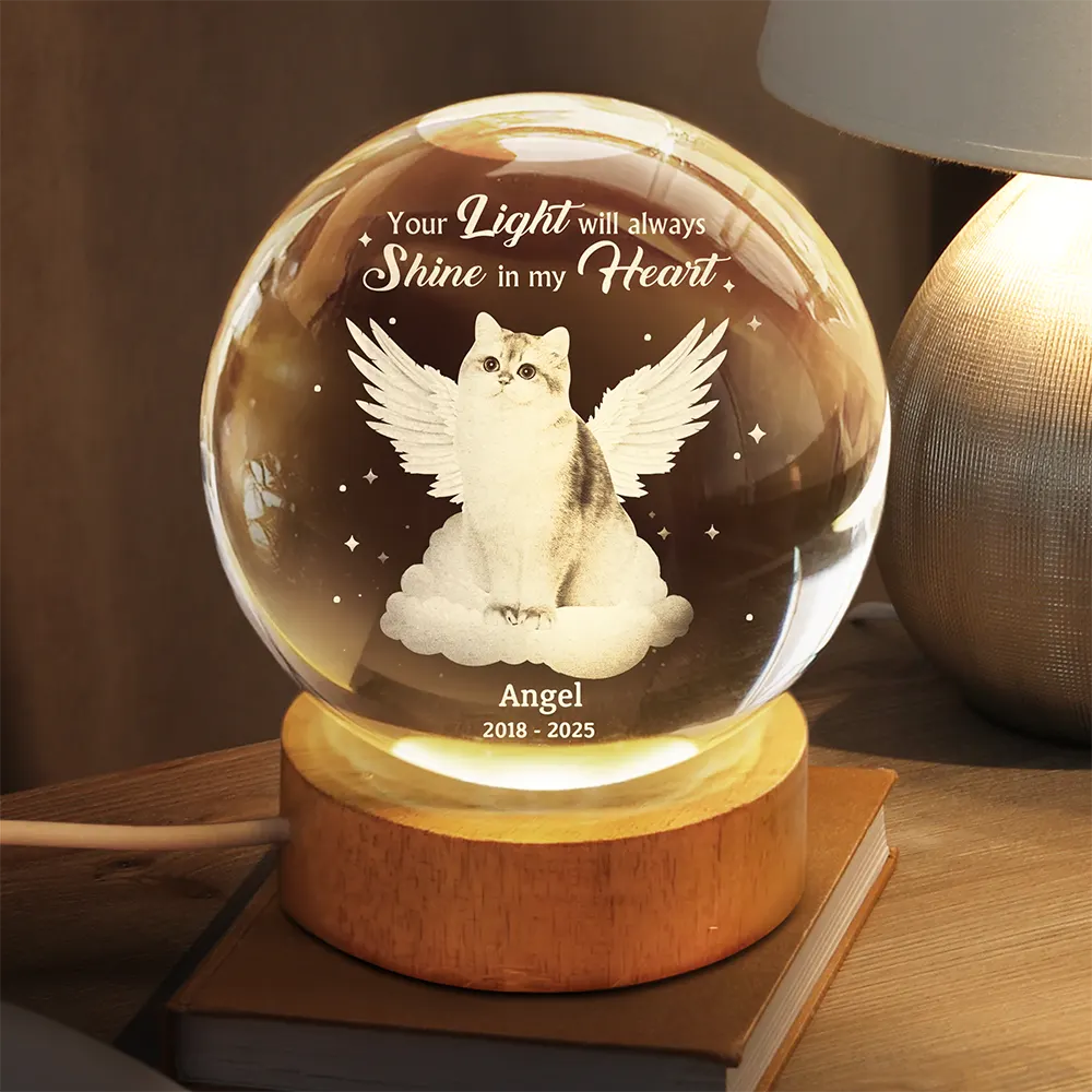 Custom Photo Dog Cat Pet Memorial Your Light Will Always Shine In My Heart - Personalized Crystal Globe Lamp - Image 3
