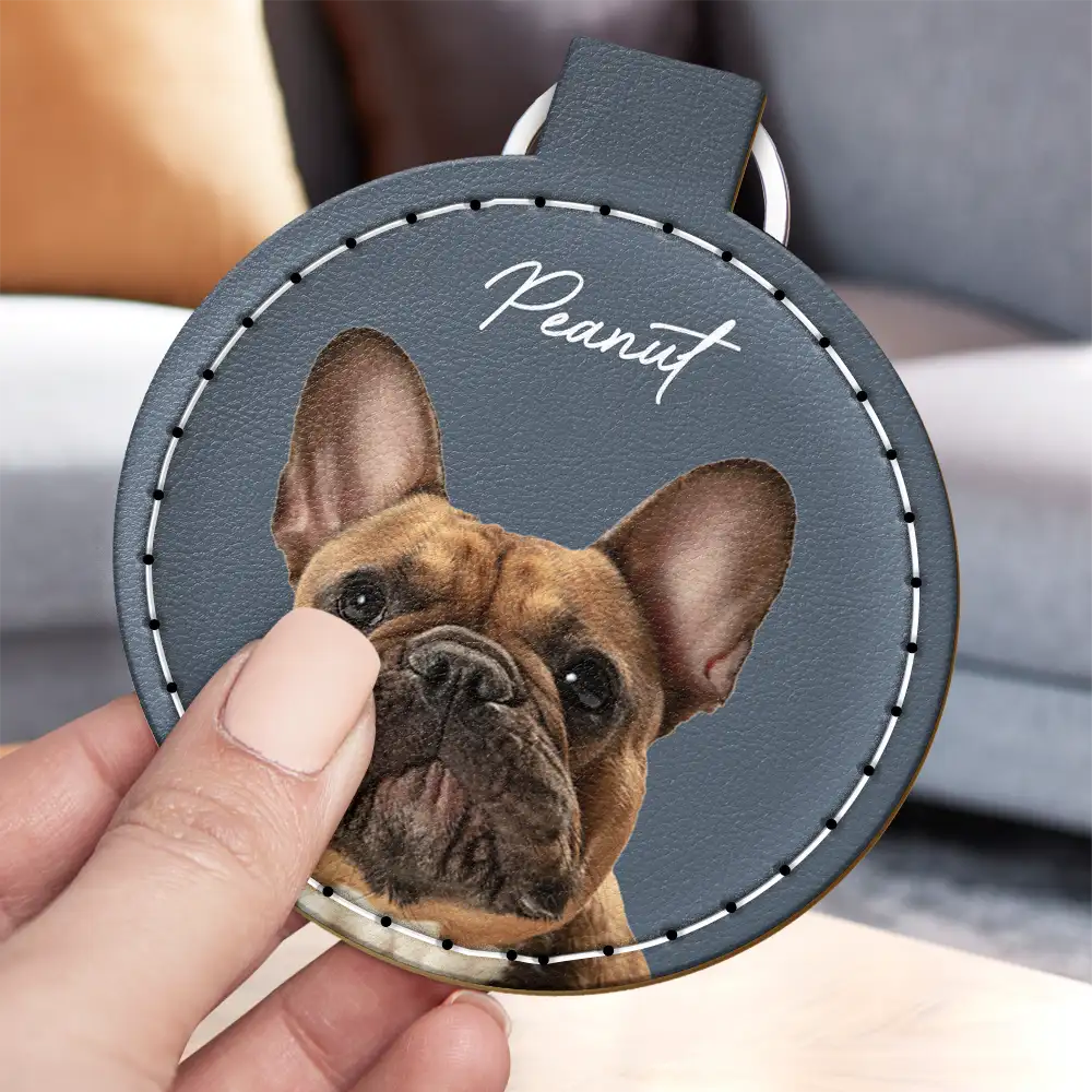 Custom Photo Dog Cat Pet Portrait - Personalized Custom Shaped Leather Keychain With Stitching - Image 6
