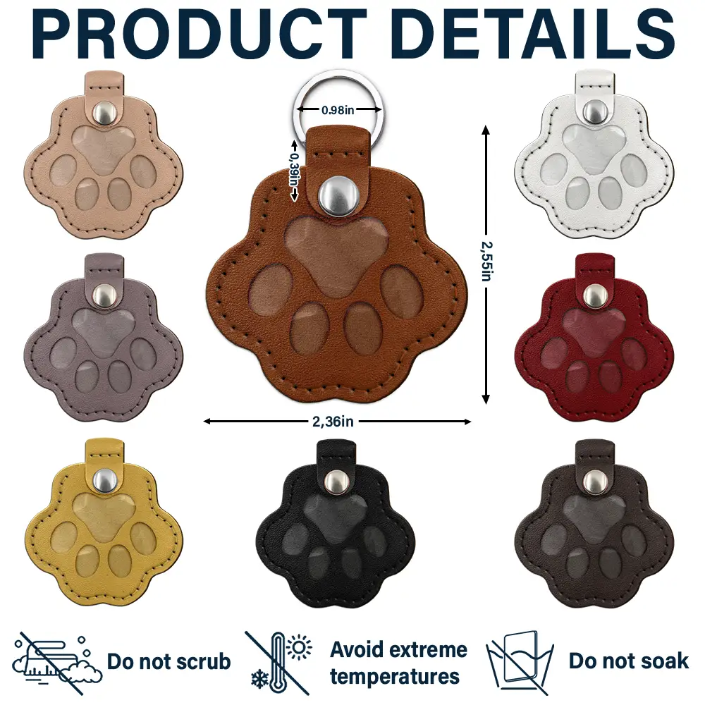 Custom Photo Dog Cat Pet Portrait - Personalized Paw Shaped Leather Keychain With Stitching - Image 7