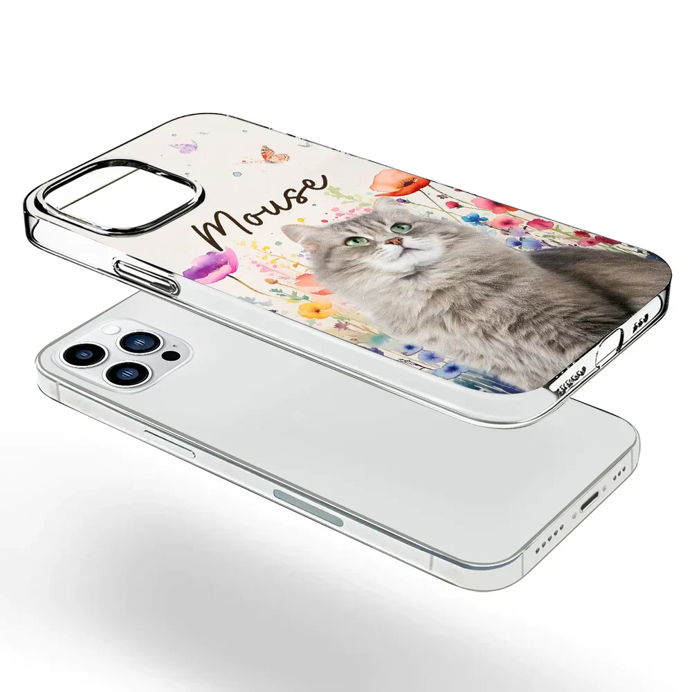 Custom Photo Dog Cat Pet Watercolor Wildflowers - Personalized Clear Phone Case - Image 4