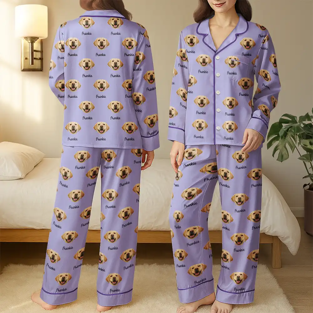 Custom Photo Dog & Cat Portrait - Personalized Satin Pajama Set - Image 4
