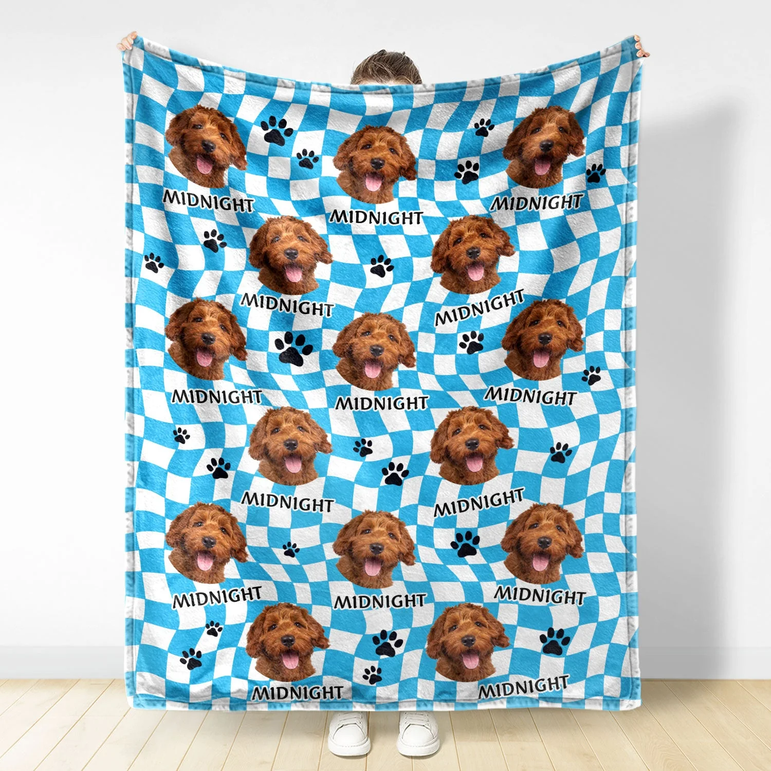Custom Photo Dog Cat Retro Checkered Background - Gift For Pet Lovers - Personalized Fleece Blanket - Image 4