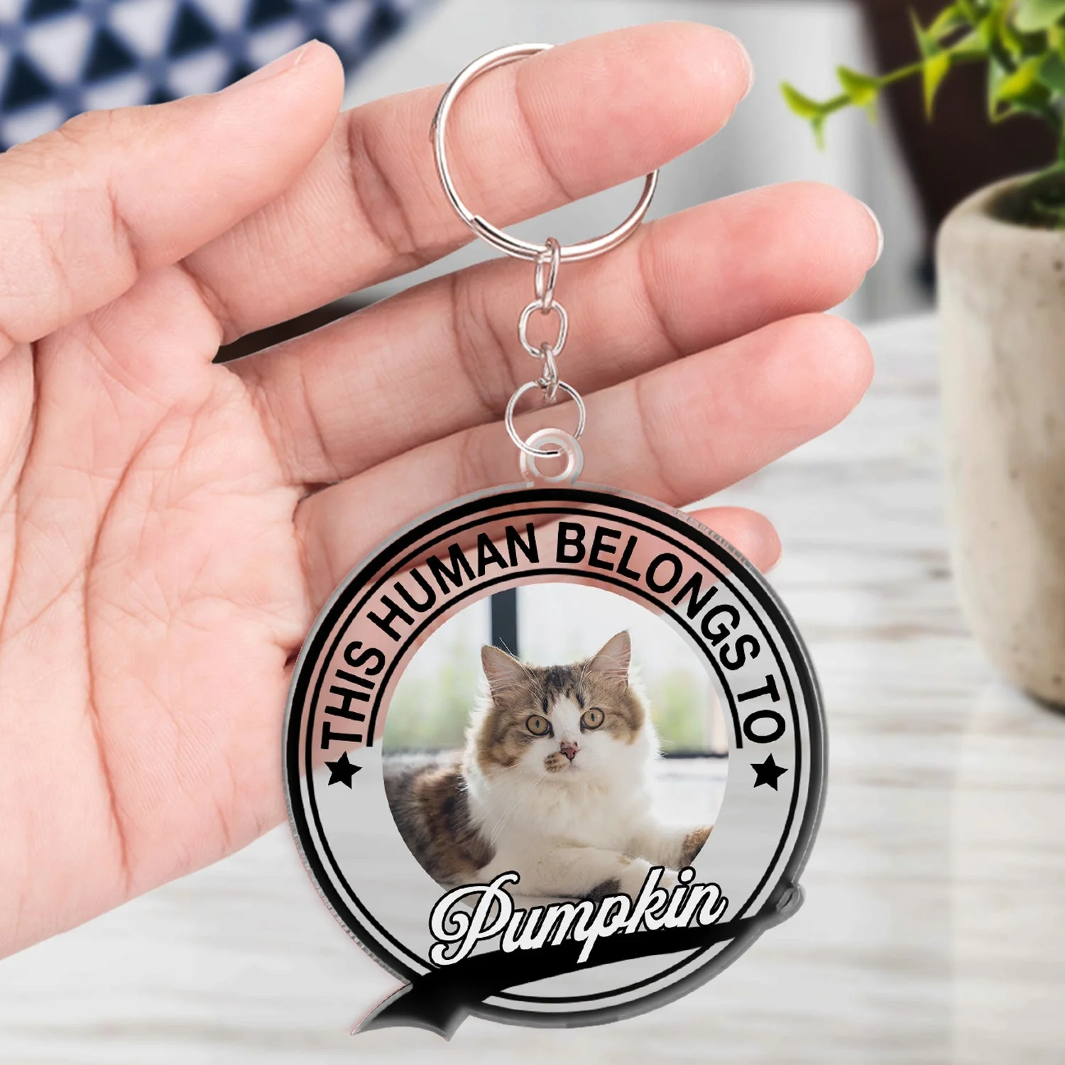 Custom Photo Dog Cat This Human Belongs To - Gift For Pet Lovers - Personalized Acrylic Keychain - Image 4