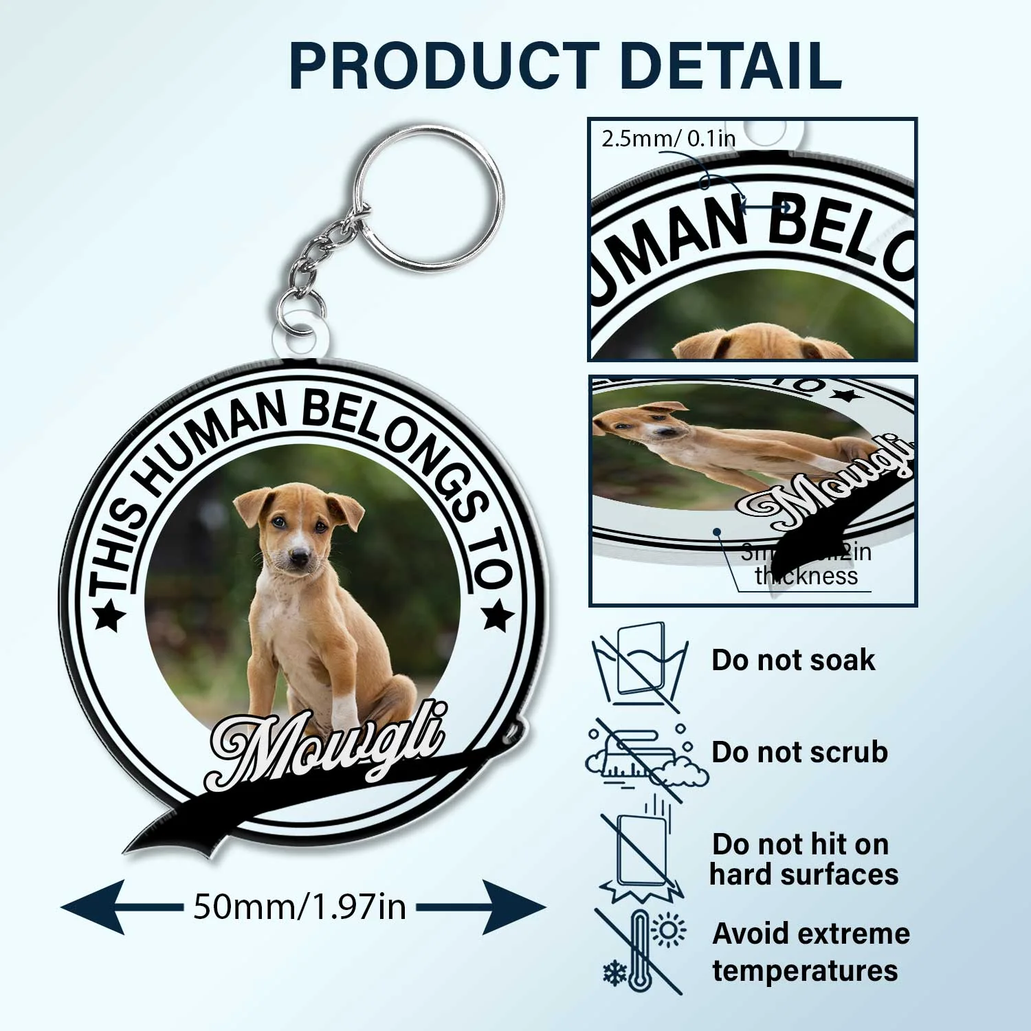 Custom Photo Dog Cat This Human Belongs To - Gift For Pet Lovers - Personalized Acrylic Keychain - Image 5
