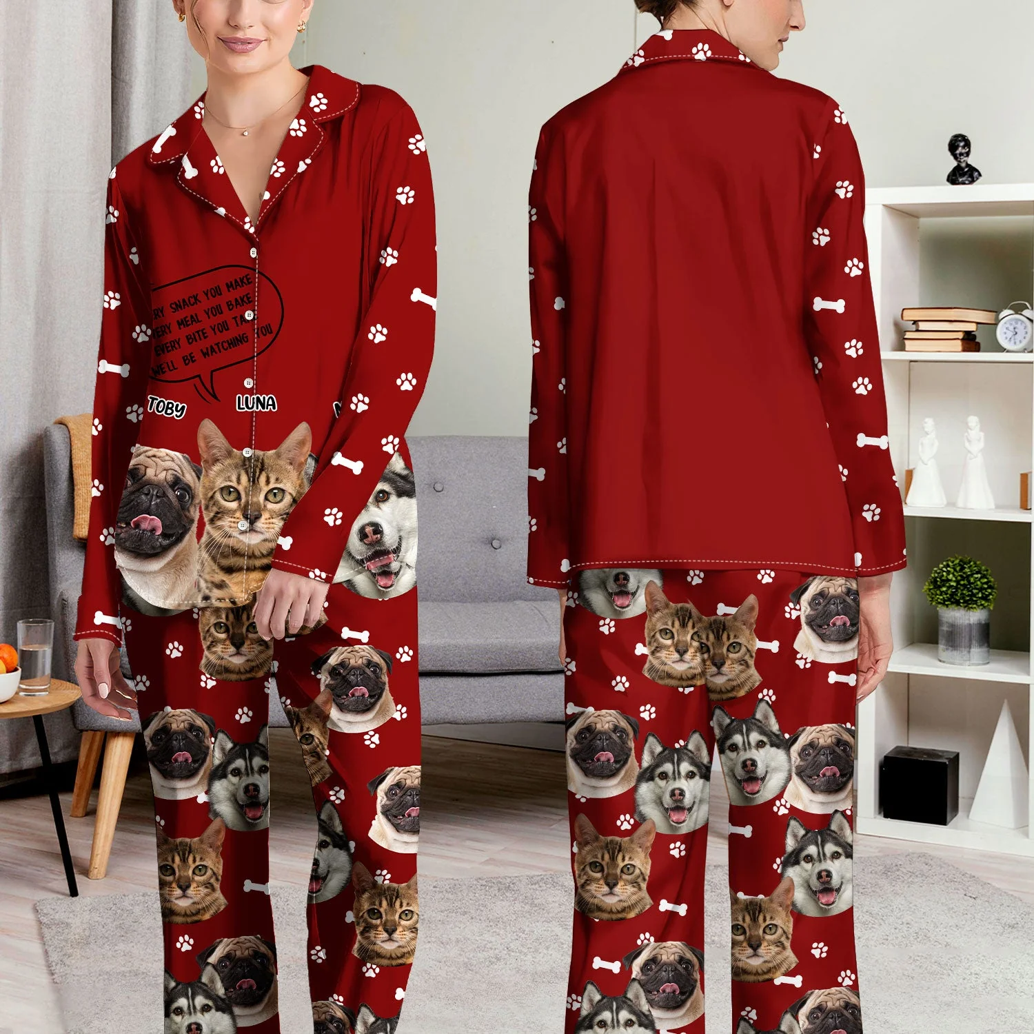 Custom Photo Dog Cat Watching You - Gift For Pet Lovers - Personalized Long Pajamas Set - Image 5