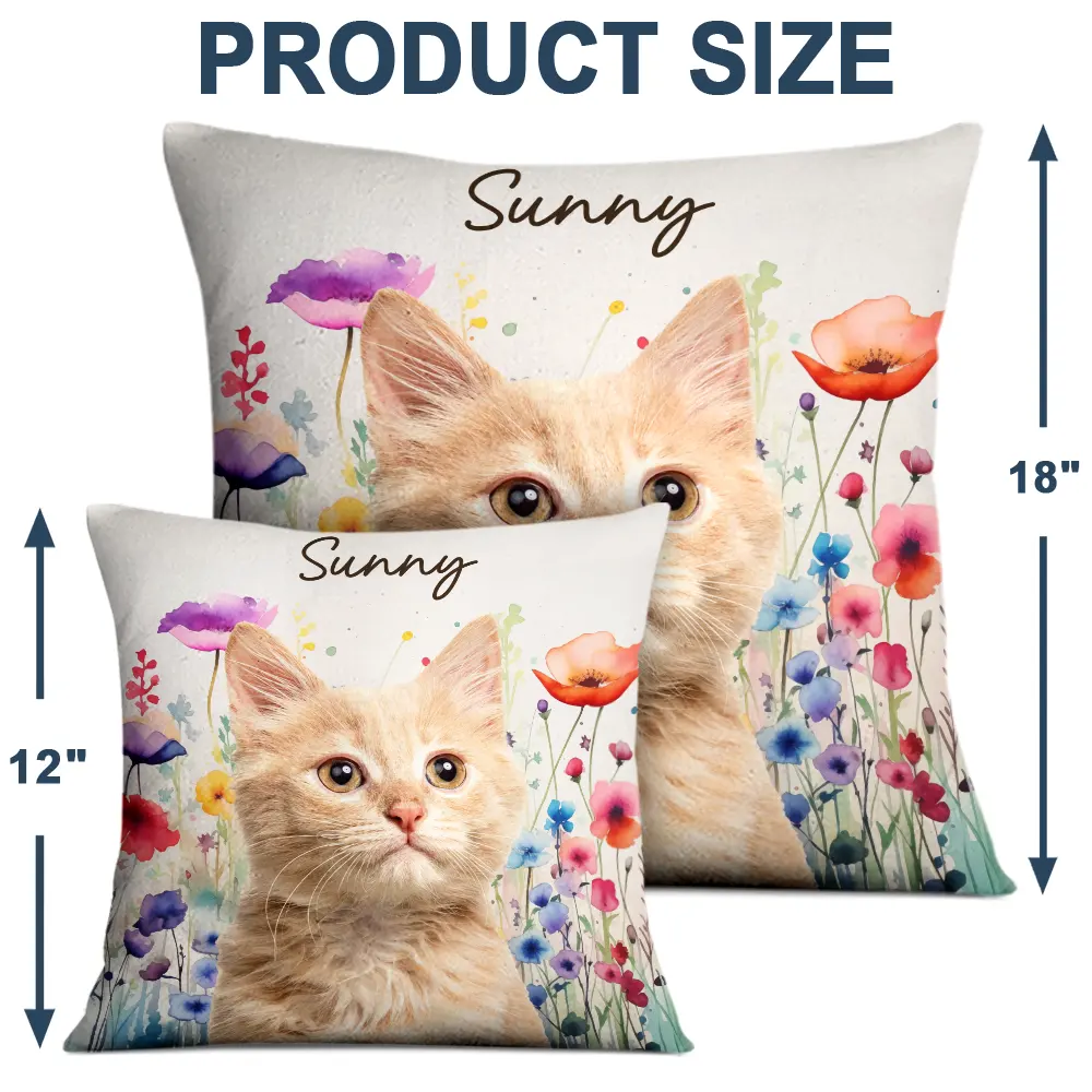 Custom Photo Dog Cat Watercolor Wildflowers - Personalized Pillow - Image 5