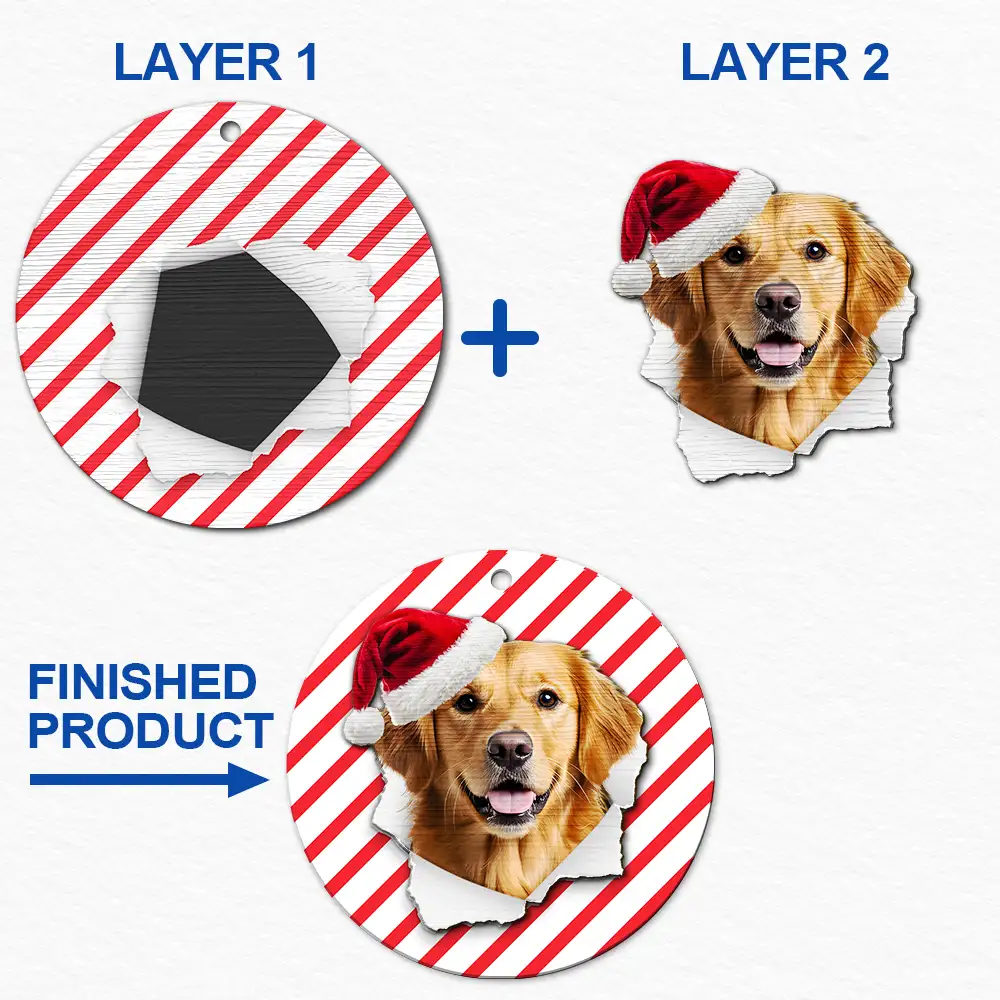 Custom Photo Dog Cat Wrapping Paper - Personalized 2-Layered Wooden Ornament - Image 7