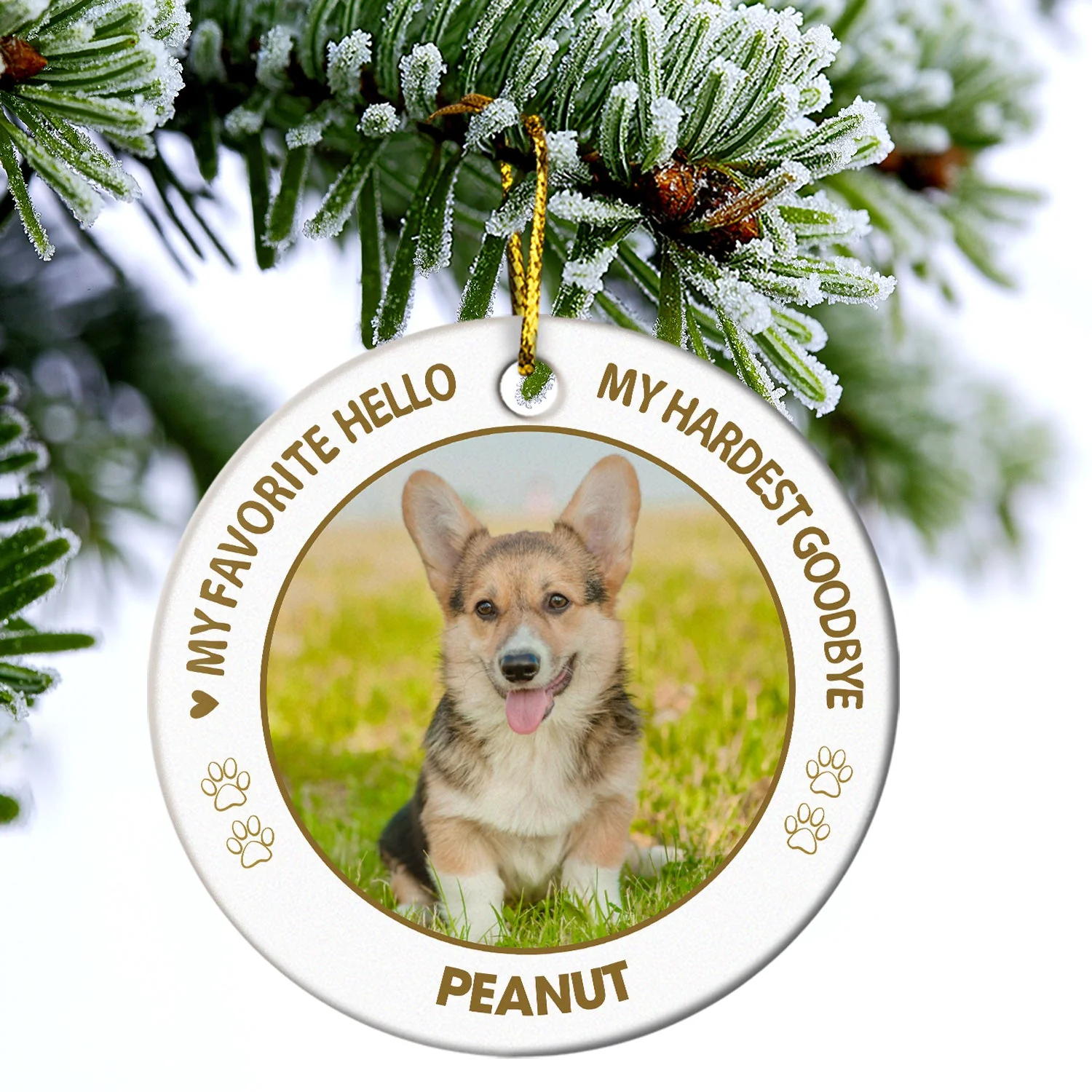 Custom Photo Dog Cat You Left Paw Prints On Our Hearts - Memorial Gift - Personalized Custom Circle Ceramic Ornament - Image 3