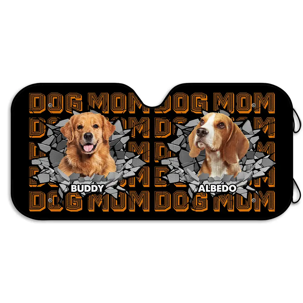Custom Photo Dog Dad Dog Mom 3D Cracked - Personalized Auto Sunshade - Image 3