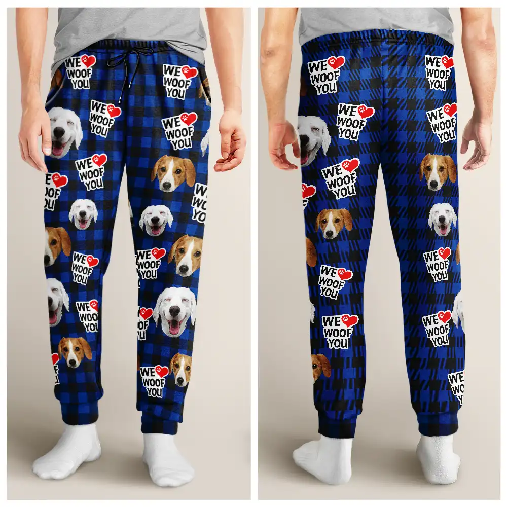Custom Photo Dog Face I Woof You - Personalized Pajama Pants - Image 5