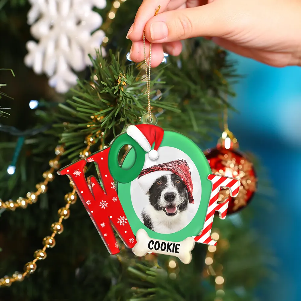 Custom Photo Dog I Woof You A Merry Christmas - Personalized Custom Shaped Acrylic Ornament - Image 4