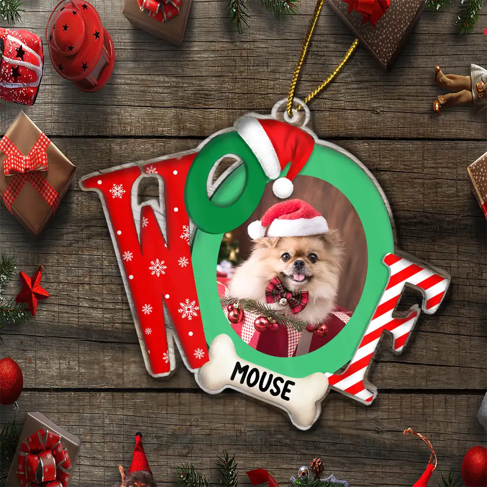 Custom Photo Dog I Woof You A Merry Christmas - Personalized Custom Shaped Acrylic Ornament - Image 5