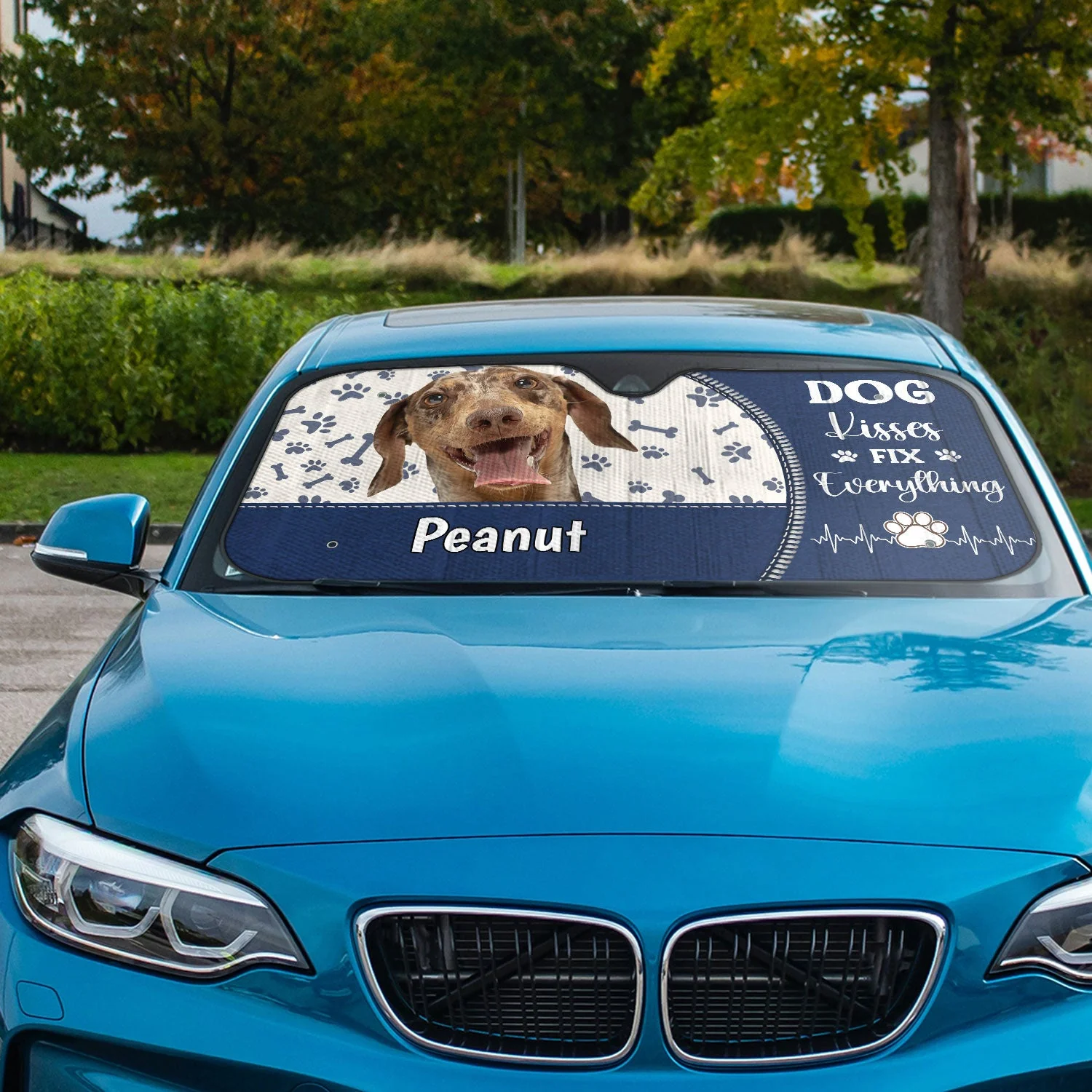 Custom Photo Dog Kisses Fix Everything - Gift For Dog Lovers - Personalized Auto Sunshade - Image 3