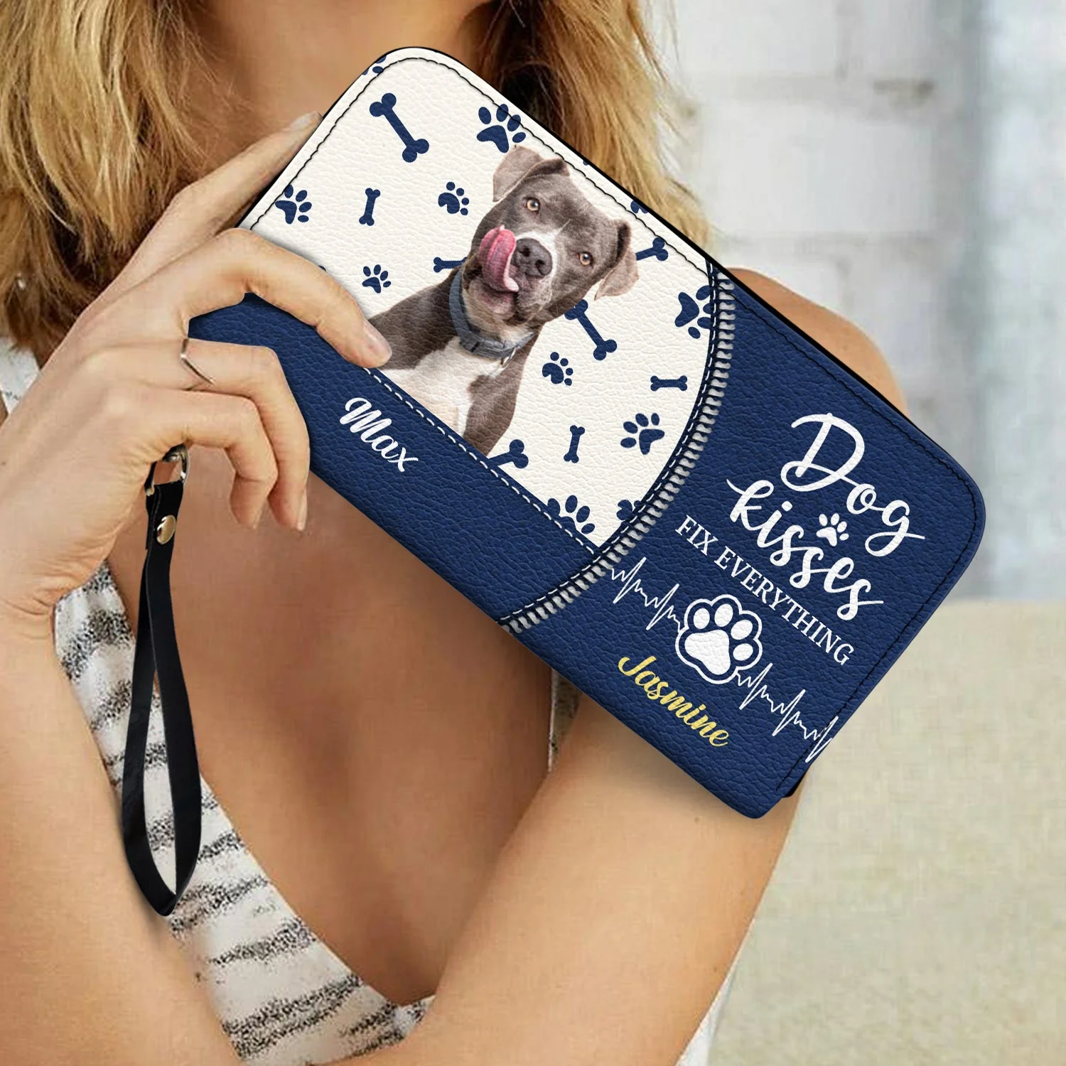 Custom Photo Dog Kisses Fix Everything - Gift For Dog Lovers - Personalized Leather Long Wallet - Image 4