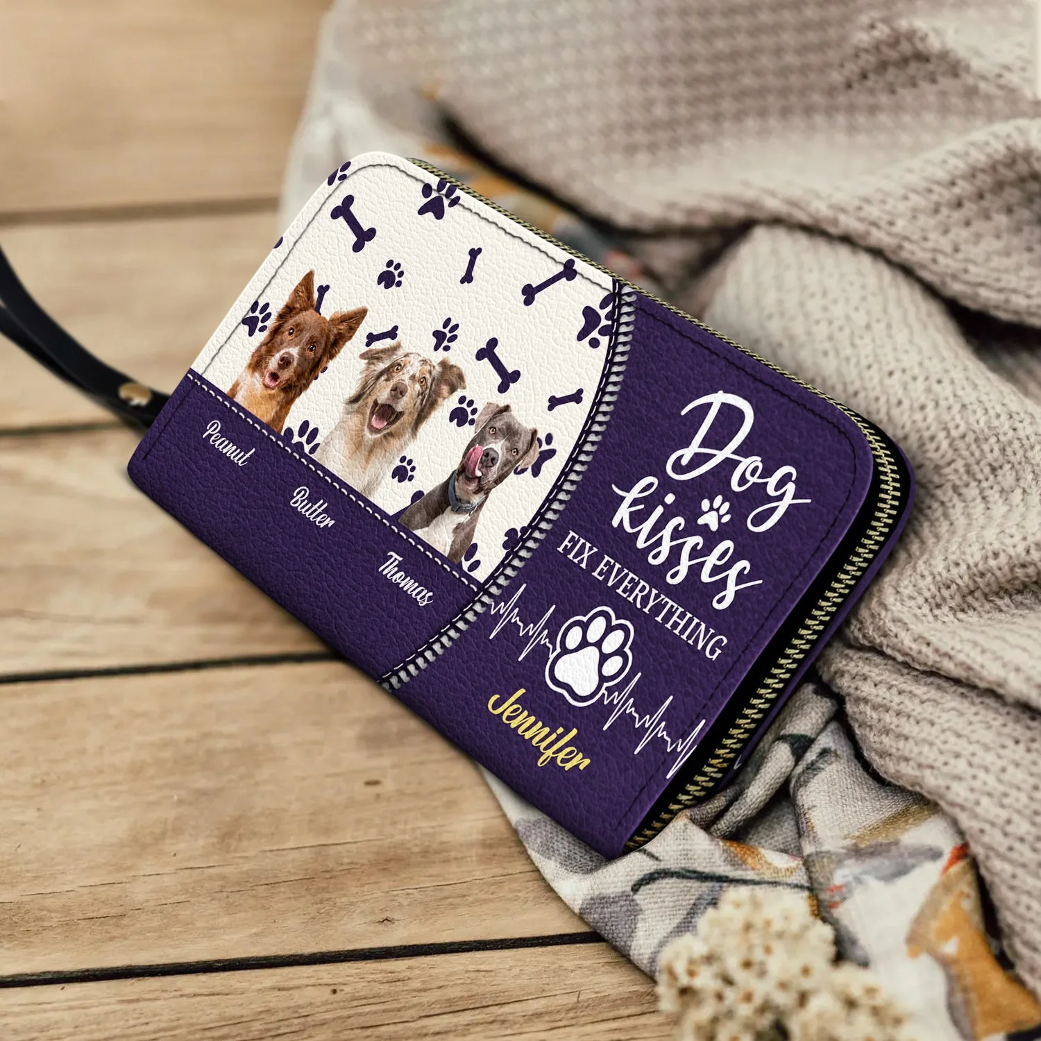 Custom Photo Dog Kisses Fix Everything - Gift For Dog Lovers - Personalized Leather Long Wallet - Image 5