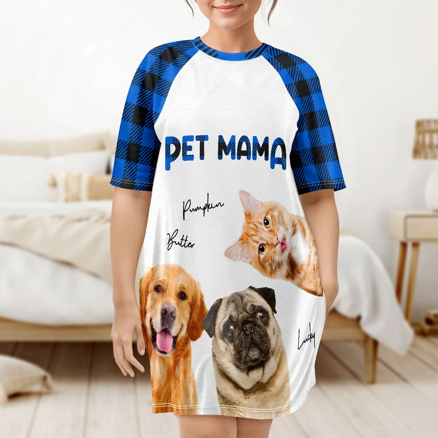 Custom Photo Dog Mom Cat Mom - Gift For Pet Lovers - Personalized Women's Sleep Tee - Image 5