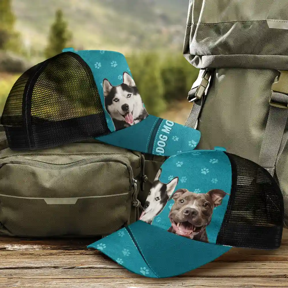 Custom Photo Dog Mom Dog Dad Cat Mom Cat Dad - Personalized Mesh-back Casual Cap - Image 3