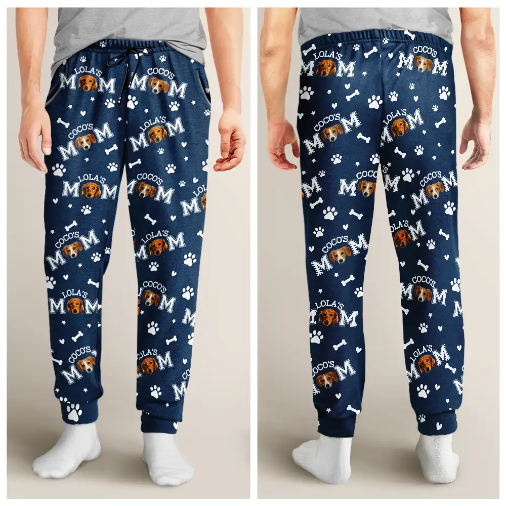 Custom Photo Dog Mom With Paw And Bone Pattern - Personalized Pajama Pants - Image 5