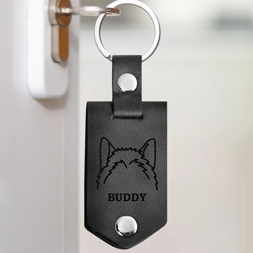 Custom Photo Dog Portrait - Gift For Pet Owners, Pet Lovers - Personalized Leather Photo Keychain - Image 2
