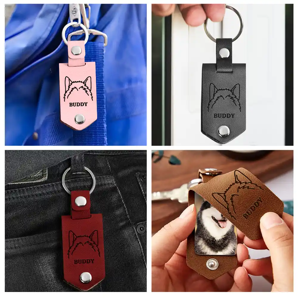 Custom Photo Dog Portrait - Gift For Pet Owners, Pet Lovers - Personalized Leather Photo Keychain - Image 5
