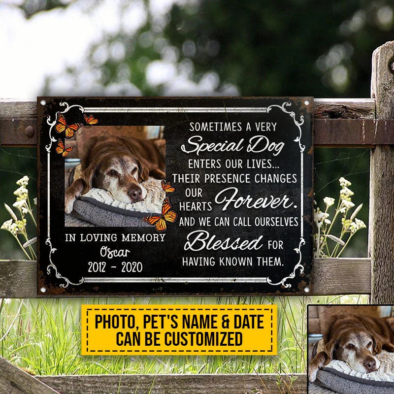 Custom Photo Dog Their Presences Change Our Hearts Photo Gift Pet Memorial Gift Custom Classic Metal Signs, Yard Sign, Pet Loss Gifts, Pet Sympathy, Dog Loss - Image 3