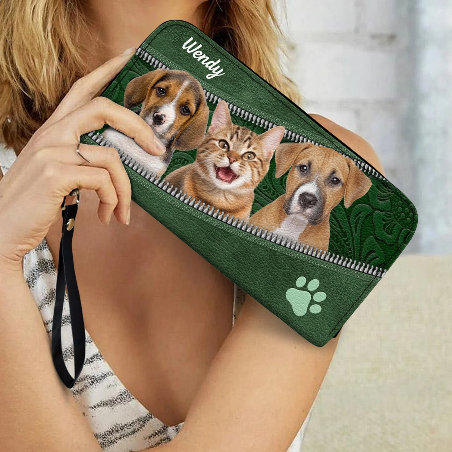 Custom Photo Dogs And Cats Aesthetic Pattern - Loving Gift For Pet Lovers - Personalized Leather Long Wallet - Image 4
