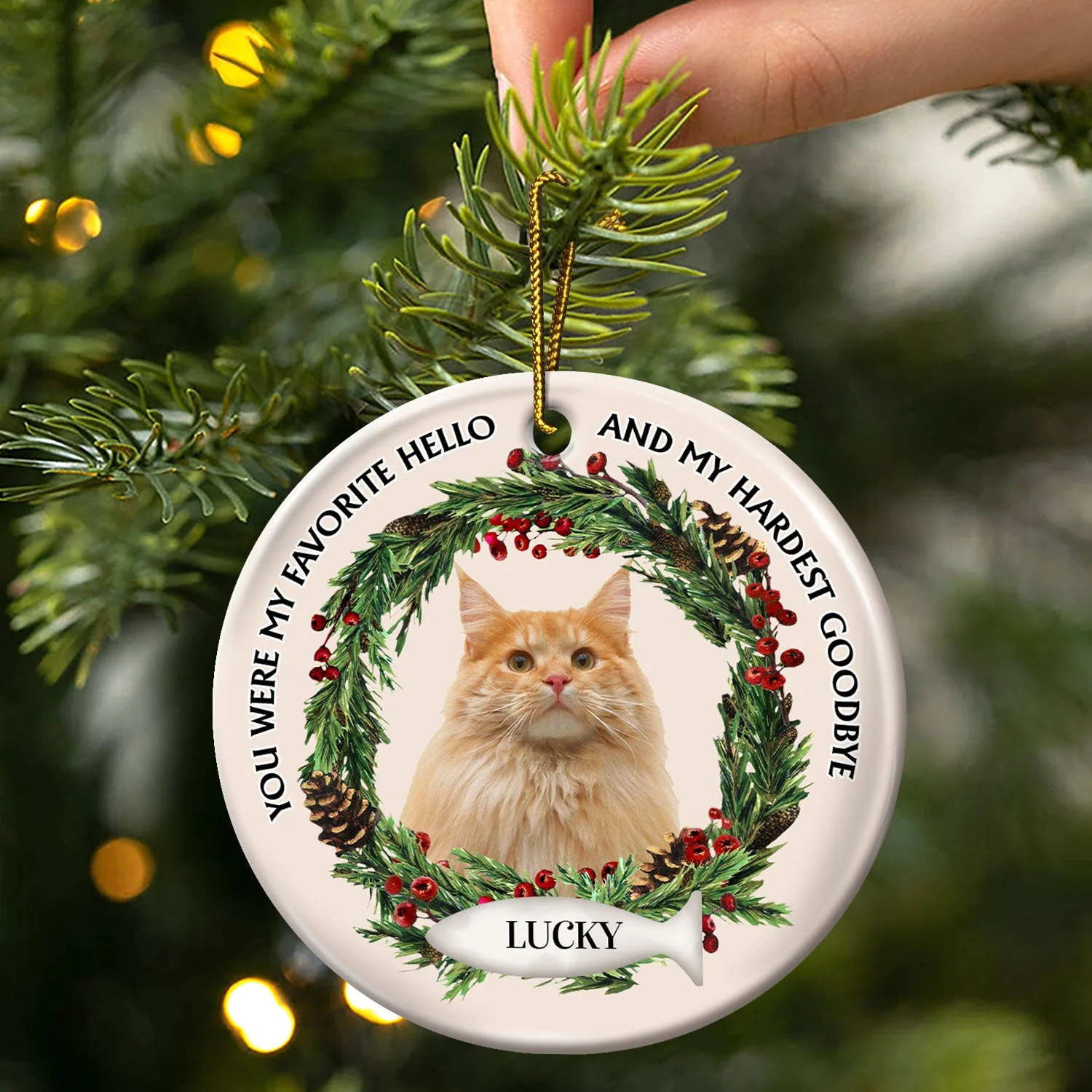 Custom Photo Dogs Cats If Love Could Have Saved You - Christmas Memorial Gift For Pet Lovers - Personalized Circle Ceramic Ornament - Image 4