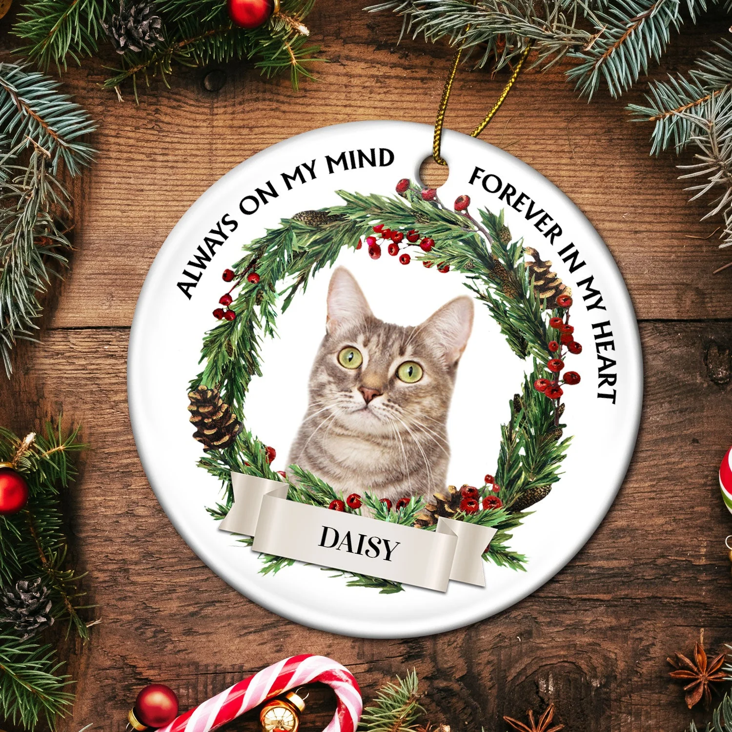 Custom Photo Dogs Cats If Love Could Have Saved You - Christmas Memorial Gift For Pet Lovers - Personalized Circle Ceramic Ornament - Image 6