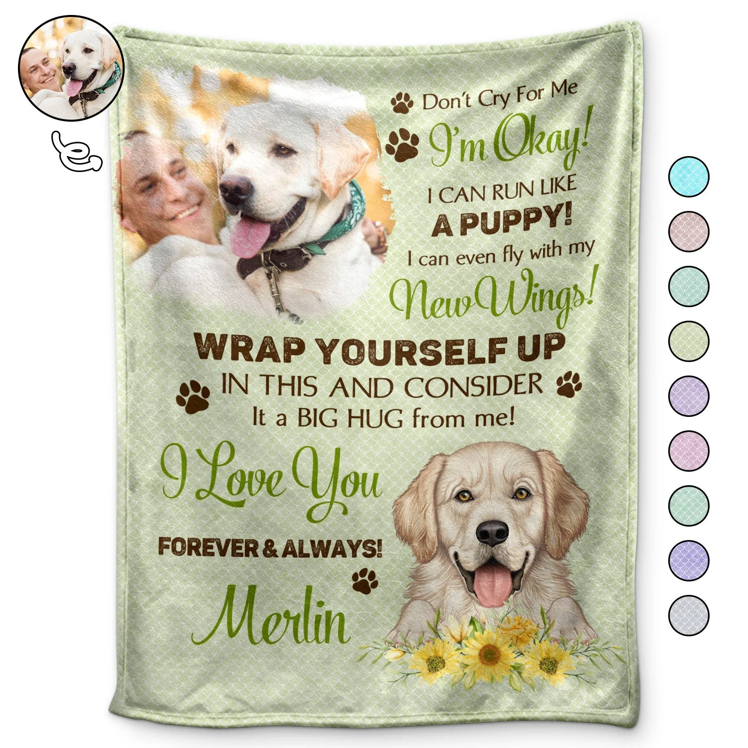 Custom Photo Don't Cry For Me I'm Okay - Dog Memorial Gift - Personalized Fleece Blanket
