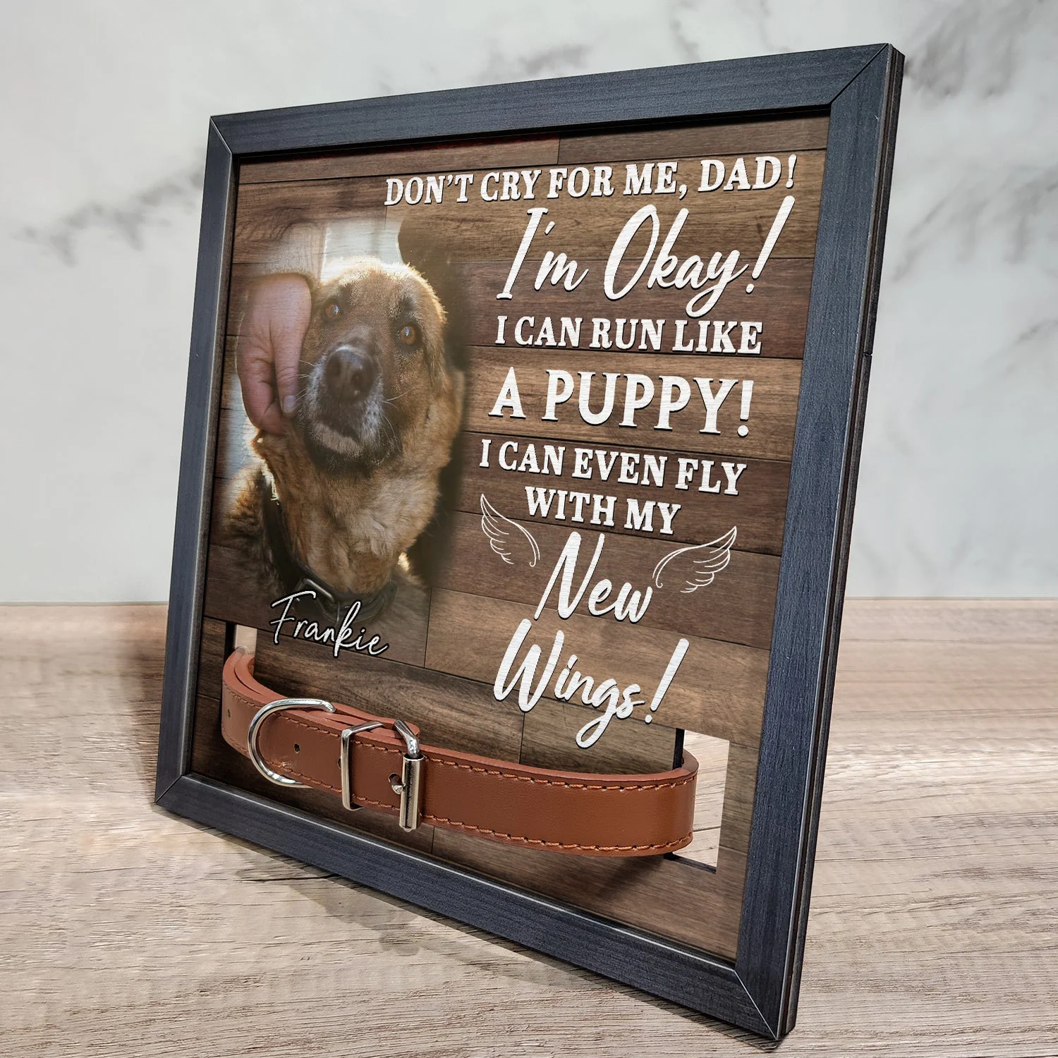 Custom Photo Don't Cry For Me I'm Okay - Personalized Pet Loss Sign, Collar Frame - Image 2