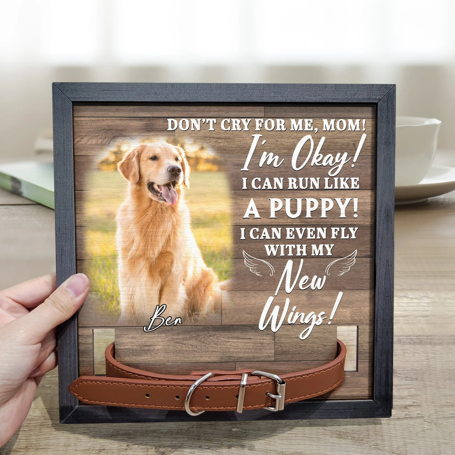 Custom Photo Don't Cry For Me I'm Okay - Personalized Pet Loss Sign, Collar Frame - Image 3