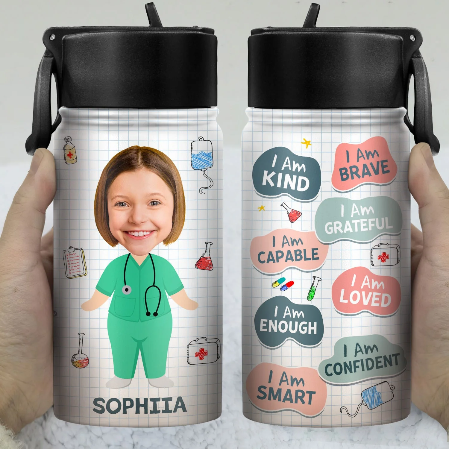 Custom Photo Dream Job I'm Kind Smart Brave Confident - Gift For Kid - Personalized Kids Water Bottle - Image 4