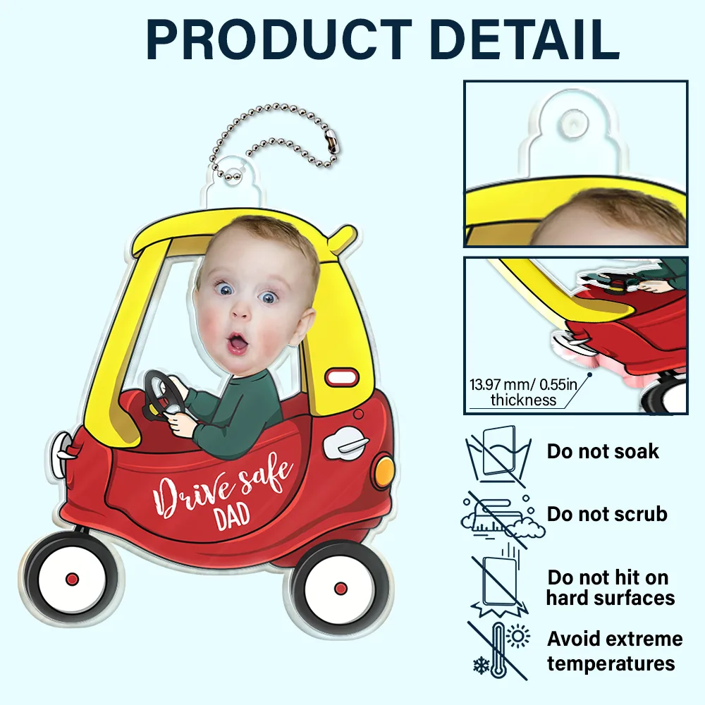 Custom Photo Drive Safe Dad Grandad - Personalised Acrylic Car Hanger - Image 5