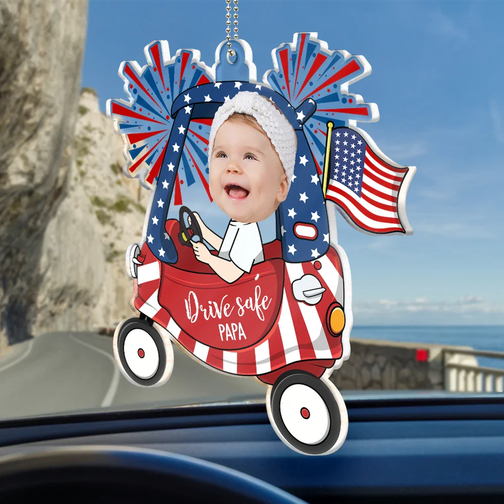Custom Photo Drive Safe Daddy Fun Baby Face USA Festive - Personalized Acrylic Car Hanger - Image 3