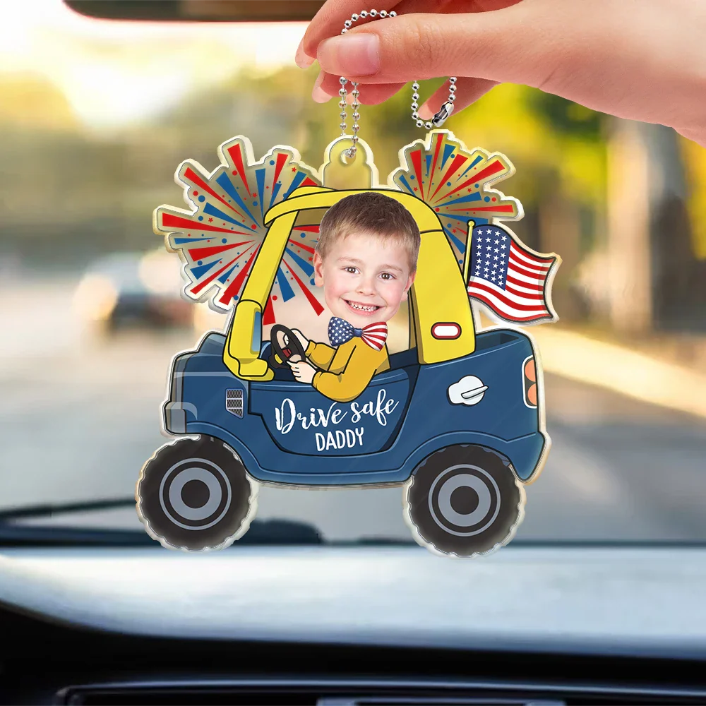 Custom Photo Drive Safe Daddy Fun Baby Face USA Festive - Personalized Acrylic Car Hanger - Image 4