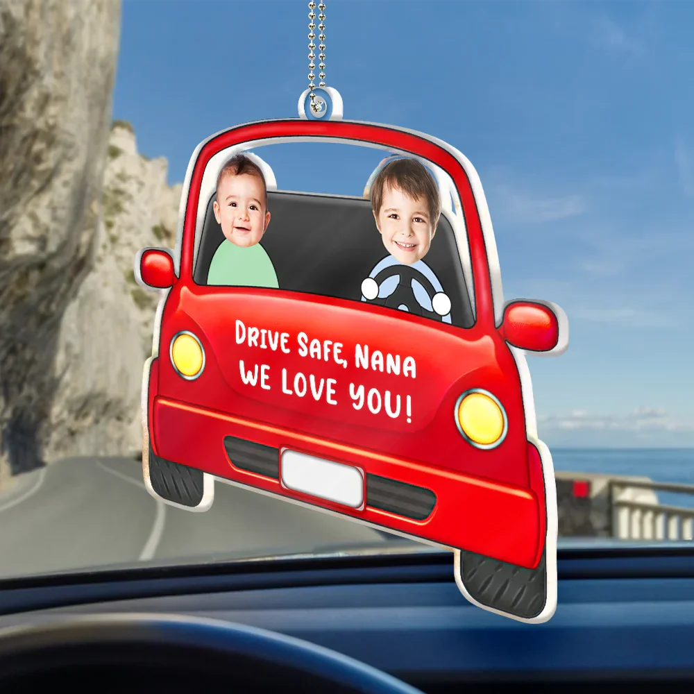 Custom Photo Drive Safe Daddy Funny Kids - Personalized Acrylic Car Hanger - Image 3